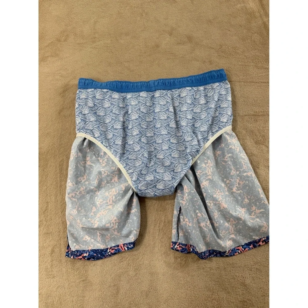 Peter Millar Seaside Board Short Men XL Blue Abstract Swirl Swim Trunk Lined EUC